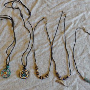 Set of 5 Vintage Leather Necklaces